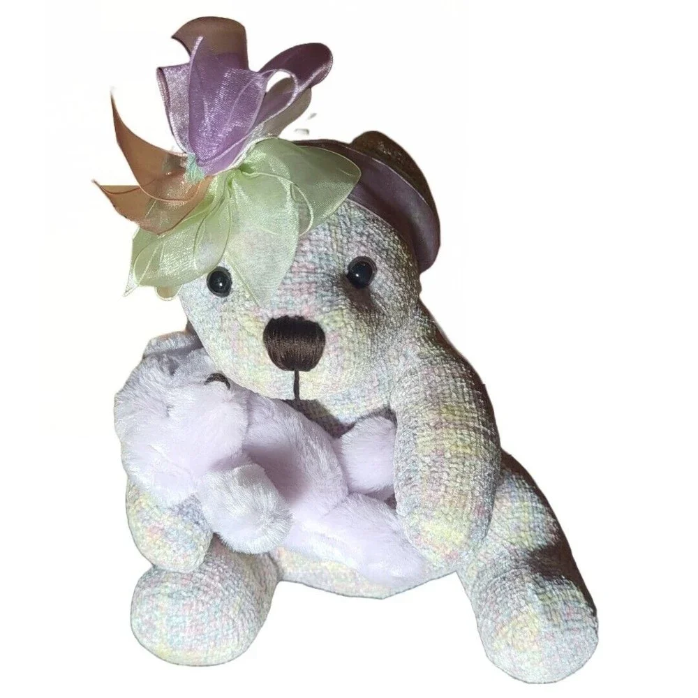 Dan Dee Laurell's Attic plaid tweed bear pastel blue purple with baby 8